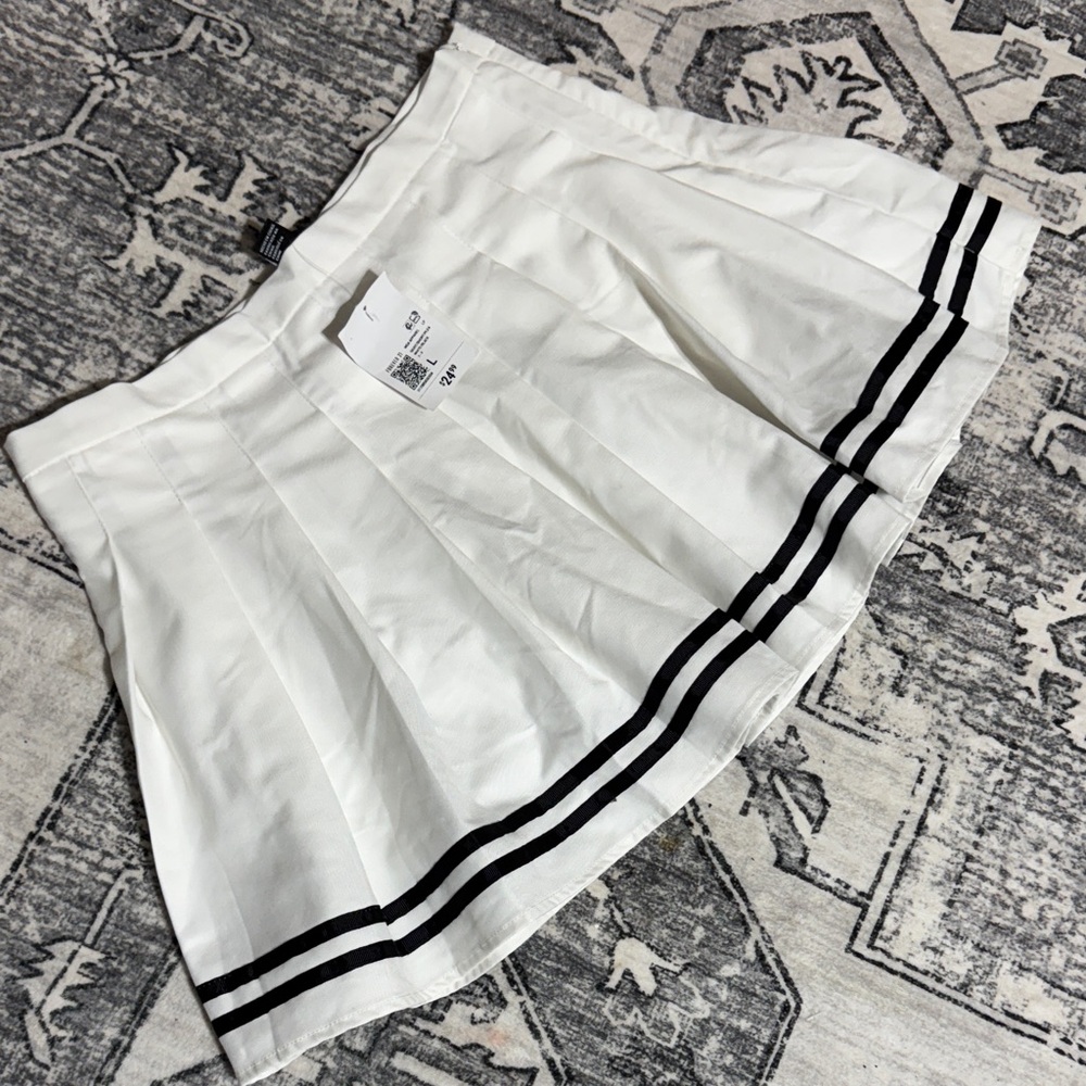 Forever 21 White Mini Skirt with Black Stripes